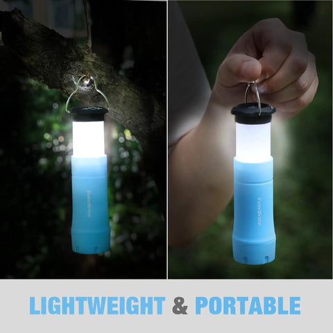 Two In One Mini Lantern And Flashlight Zoomable Portable Light in blue, hanging and handheld, lightweight for camping and emergencies