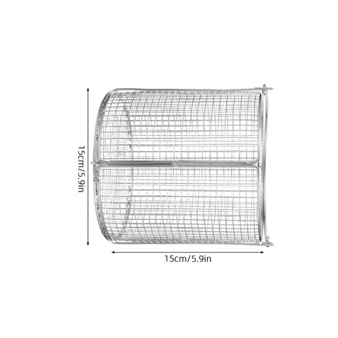 Heavy Duty Stainless Steel Parts Washing Basket With Comfort Handle Built Like A Tank For Ultrasonic Cleaners And Industrial Cleanup Filters Heavy Grease Runs Great, 15cm/5.9in, top view.