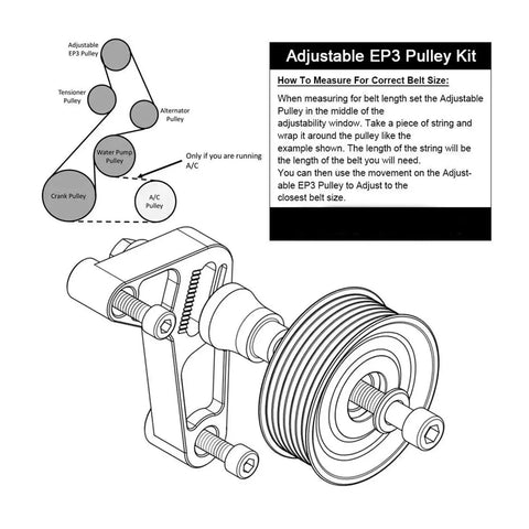 Heavy Duty Adjustable Aluminum Idler Pulley Kit For K-Series Honda Civic And Integra K24 Swap With Belt That Fits Direct Bolt On No Mods Needed Perfect Fit And Reliable Performance For Your JDM Ride, 74mm pulley