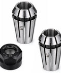 ER11 Spring Collet Set 1/4 Inch CNC Lathe Milling Tool Chucks With Clamping Nut, Precision 65Mn Steel For Engraving And Machining, Dual Collets Pack Bundle, showing two collets and a clamping nut.