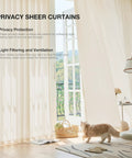 Beige Semi Sheer Privacy Curtains for Living Room and Bedroom, 96 Inch Length Two Panels installed on window letting light in.