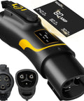 Nacs To J1772 Ev Charger Adapter 80A With Led Display showing charging status and plugs for electric vehicle connections.