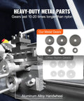 Premium Benchtop Metal Lathe With A Beefy 750W Brushless Motor and metal gears comparison against nylon gears.