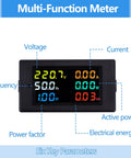 AC Power Meter Panel Gauge With 40 To 300V Range And 100A Input, Digital Multimeter With Color LCD Display Showing Six Parameters