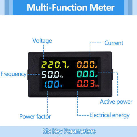 AC Power Meter Panel Gauge With 40 To 300V Range And 100A Input, Digital Multimeter With Color LCD Display Showing Six Parameters