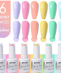 Six Candy Colors Gel Nail Polish Set HEMA Free TPO Free Soak Off Gel Polish Kit 15ml UV LED Safe Soft pastel shades