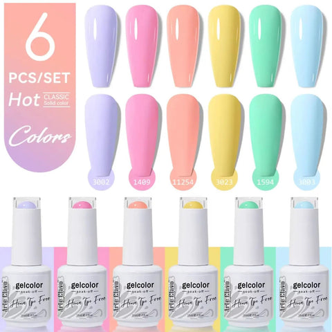 Six Candy Colors Gel Nail Polish Set HEMA Free TPO Free Soak Off Gel Polish Kit 15ml UV LED Safe Soft pastel shades
