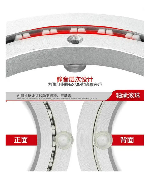 Cross-section of Heavy Duty Aluminum Lazy Susan Turntable with steel ball bearing, showing smooth swivel mechanism and aluminum components.