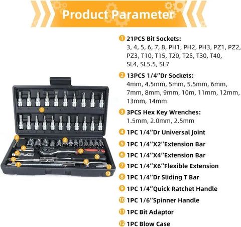 47-Piece Green Repair Tool Set with Badass Dual Component Rubber Grip and Quick Release Reverse Switch for Boss-Level Home Fixes Compact layout of various tools in a durable case.