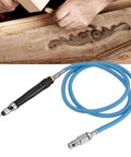 Heavy Duty Air Powered Pencil Die Grinder With 70000 RPM And 3 MM Collet, featuring a black body and blue hose, ideal for detailed woodwork.