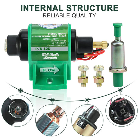 12V Universal Inline Fuel Pump With Five Sixteenth Inch Inlet And Outlet 35 GPH At Four To Seven PSI, internal structure view