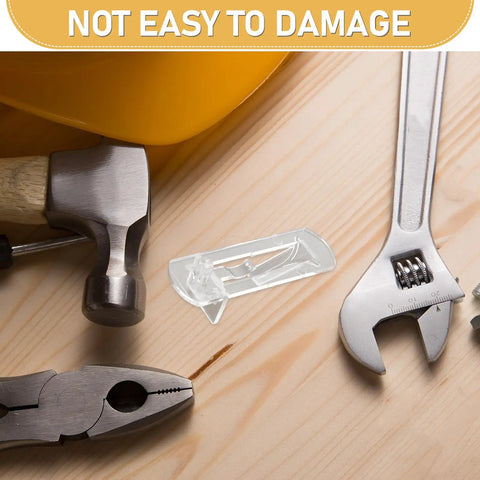 10 Pack ABS Plastic Shelf Support Pegs with Locking Pins placed on wood surface with tools