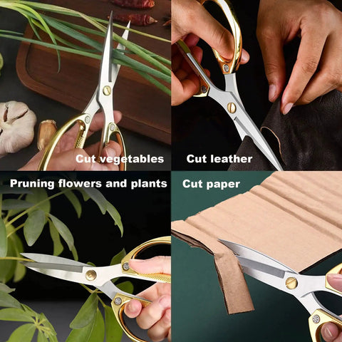 Heavy Duty Kitchen Shears Two Pack Poultry And Meat Scissors Set Bone Cutting Scissors For Cooking And Grilling Durable Stainless Steel Easy Clean Multipurpose Kitchen Must Have, gold handle, cutting vegetables and paper