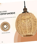 Set Of 3 Retro Rattan Woven Pendant Light Covers Boho Handwoven Natural Lamp Shades Bulb Guard Cages For Pendant Lights And Ceiling Fans Brown Home Decor