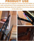 Close-up of installed attic ladder springs replacement kit for attic ladders, durable steel wire, 2 piece set with hooks.