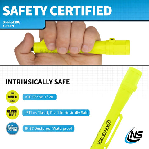 Intrinsically Safe Permissible Penlight Built Tough For Tactical And Outdoor Use, 30 Lumen Green Beam, 147mm Length