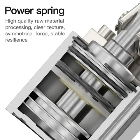 Close-up of a Pneumatic Clamping Cylinder with Lever Arm showing internal mechanism and power spring components.