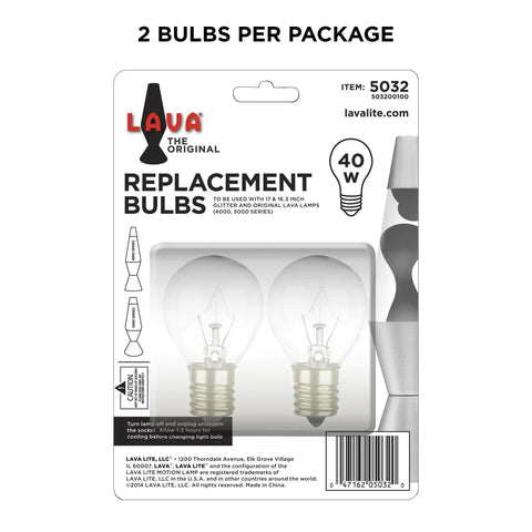 40 Watt Replacement Lamp Bulbs For Lava Lamps 16.3 Inch And 17 Inch Models, 2 Pack Clear Glass Bulbs packaging