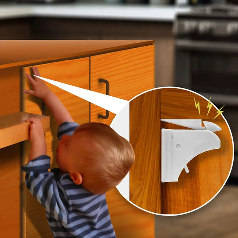 Childproof Cabinet Locks Kit With 12 Locks And 2 Keys Adhesive Mount No Tools Needed Easy Three Minute Setup on kitchen cabinet.