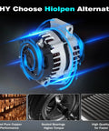 Front view of alternator with glowing blue highlights; features sealed bearings, pure copper, magnets. Alternator Replacement For Chevy Traverse 2009 2016 And SUVs Saturn Outlook 2007 2010 Buick Enclave 2008 2016 GMC Acadia 2007 2016 3.6L V6 12V 170A CW 6-Groove Clutch Pulley Replaces Multiple Part Numbers Ready To Install.