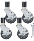Heavy Duty Prep Table Casters With Locking Brake Set Of Four 4 Inch Expanding Stem Wheels For Commercial Kitchen And Workbench Tube Legs set of 4 gray casters with wrench for easy installation.
