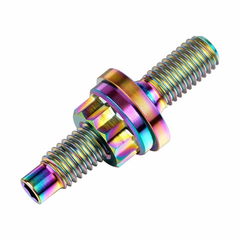 Beefy Titanium Exhaust Manifold Bolt Kit M8 x 1.25 Pitch 45mm Studs With Flange Nuts And Washers Rainbow Titanium Finish 4pc Set