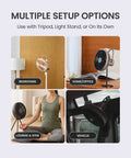 Warm Gray Rechargeable Portable Fan With 7800mAh Battery in various setups: bedroom, home/office, lounge/gym, and vehicle.