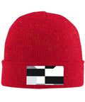 Black And White Piano Plate Grid Knit Beanie Soft Acrylic Winter Hat For Freezing Temperatures Keep Your Dome Straight Up Snug With This Rad Patterned Headwear For Daily Grind Or Weekend Vibe, red with a black and white label.