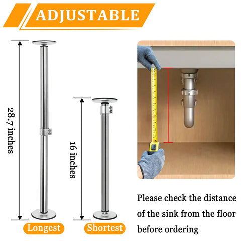 Stainless Steel Adjustable Undermount Sink Brackets Kit With Waterproof Gloves For Kitchen And Bathroom, height 16 to 28.7 inches