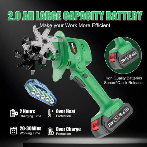 20V Cordless Tiller Cultivator With 2x 2.0Ah Batteries And Charger, Beast Power Garden Rototiller showing large capacity battery