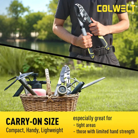 Person holding Compact 17 Inch Anvil Loppers, basket with Hedge Clippers and Garden Scissors for Yard Work Light To Moderate Pruning