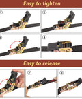 Demonstration of Endless Ratchet Strap Set 1 Inch Wide Heavy Duty Tie Down Straps 8 Feet Long Hookless Design tightening and releasing.