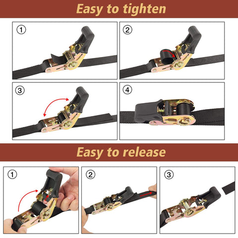 Demonstration of Endless Ratchet Strap Set 1 Inch Wide Heavy Duty Tie Down Straps 8 Feet Long Hookless Design tightening and releasing.