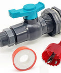 Rain Barrel Spigot Kit With Hole Saw, PVC Bulkhead Fitting, Ball Valve, Thread Seal Tape, And Garden Hose Male Threaded Adapter