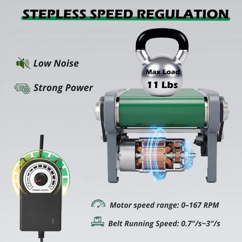 20 Inch Electric Desktop Conveyor Belt With Forward And Reverse Switch Stepless Speed Adjustment PVC Belt, 11 lb load, speed control