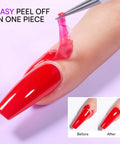 Liquid Latex Nail Barrier Peel Off for Clean Edges showing easy peel off from nail with red polish before and after
