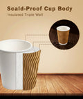 No Sleeve Needed 12 Oz Ripple Wall Corrugated Insulated Paper Cups With Anti Scald Grip For Hot Or Cold Drinks Great For Office Cafe Party Or Travel 120 Pack, showing cutaway of scald-proof triple wall design