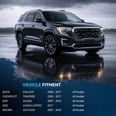 GMC Acadia SUV illustrating compatible models for 10 Piece Front End Suspension Kit For Buick Enclave, Chevrolet Traverse, GMC Acadia, And Saturn Outlook