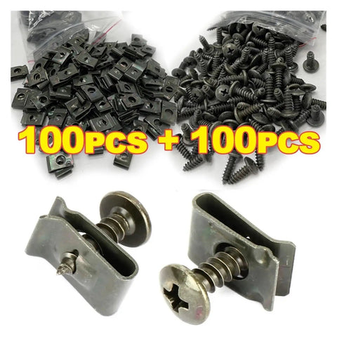 Heavy Duty Metal Screw Clip Set U Shaped Fastener Bumper Guard Buckle With Self Tapping Screws And Iron Sheet Bolts For Mudguard Protection Durable Auto Parts Kit Easy Install Job 10 Pieces, 100 pcs of clips and screws
