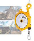 Adjustable Retractable Spring Balancer For Tool Holding In Industrial Settings 1.5m Aluminum Alloy Wire Supports 1 to 3kg Weight Range Easy Height Lock Reduces Fatigue And Boosts Safety With Heavy Duty Overhead Tool Holder, yellow hook view