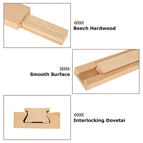 Six Piece 15.7 Inch Wooden Drawer Slides Bottom Mount Set Classic Traditional Center Guide Track With Smooth Glides in beech hardwood.
