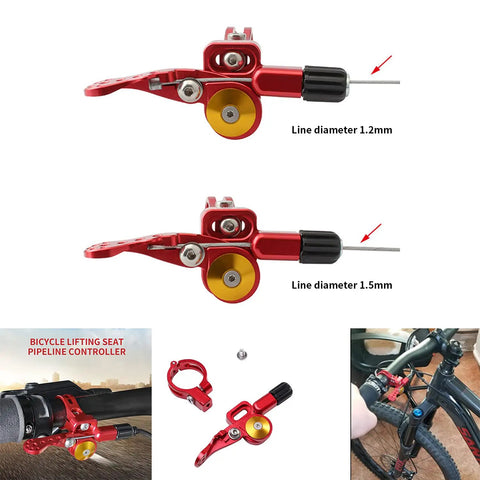 Universal MTB Dropper Remote Lever For 22.2mm Or 24mm Handlebar, Aluminum Seatpost Shifter, Red Lever with Cable
