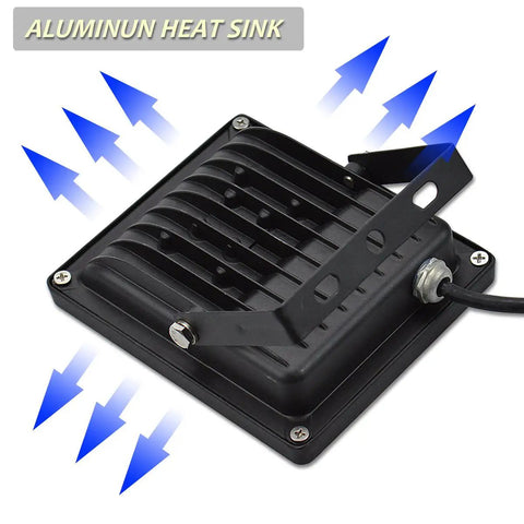 Back view of RGB LED Flood Lights 50W Outdoor Super Bright Spotlight With 16 Colors Remote Control Floodlight, showing aluminum heat sink
