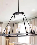 Must-Have Farmhouse Rectangle Chandelier With Rustic Linear Design And Matte Black Iron Rods for Kitchen Island and Dining Room