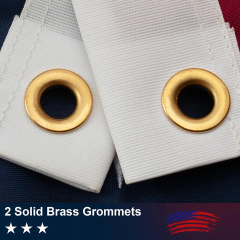 Outdoor 3x5 Ft American Flag With Tearproof Fade Resistant Spun Polyester Brass Grommets close-up detail.