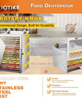 Heavy Duty Workhorse Stainless Steel Freeze Dryer And Electric Food Dehydrator With Smart 12 Hour Countdown Timer and durable design for even drying.