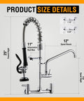 Heavy Duty Commercial Wall Mount Sink Faucet With Pull Down Sprayer Built Like A Tank 360 Degree Swivel 8 Inch Adjustable Center dimensions diagram