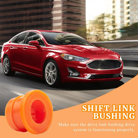 Shift Linkage Bushing Repair Kit For Ford Fusion And Lincoln MKZ 2013 To 2020 Transmission Shift System Fault Fix Premium Durable Plastic Construction Ensures Smooth Shifts And Reliable Performance, shown with a red Ford Fusion.