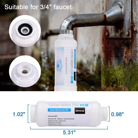 Outdoor Misting Filter With Calcium Inhibitor Keeps Nozzles From Clogging For Garden Patio Mister, 3/4 Inch Garden Hose Fitting