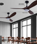 Pwefhsdjvh Ceiling Fan with Remote Control 48W LED Light 6 Speeds Quiet in a modern cafe setting with wood blades.